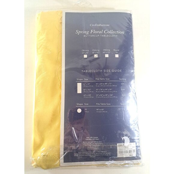 NEW Croft & Barrow Tablecloth Oblong Buttercup Yellow Spring Floral 60x102 - Picture 3 of 5